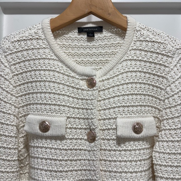 Ann Taylor Ivory White Crochet Sweater Cardigan Jacket Size Small - Picture 4 of 9